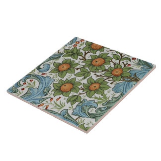 William Morris Vintage Floral Yellow Green Blue Tile