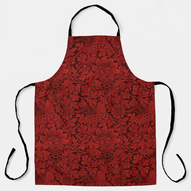 William Morris Vintage Flowers Birds Red           Apron (Front)