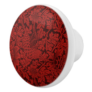William Morris Vintage Flowers Birds Red Ceramic Knob