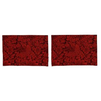 William Morris Vintage Flowers Birds Red           Pillowcase