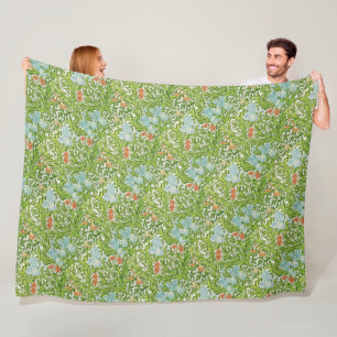 William Morris Vintage Flowers Floral Green Pink Fleece Blanket