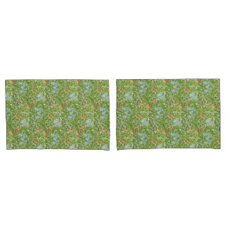 William Morris Vintage Flowers Floral Green Pink Pillowcase