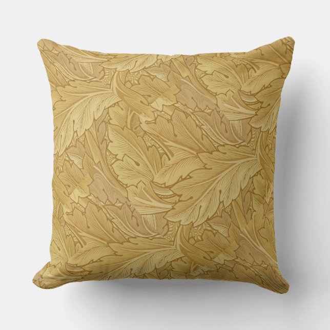 William Morris Vintage Foliage Gold Pattern Cushion (Front)