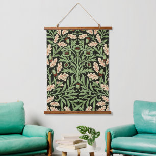 William Morris Vintage Oak Black Red Pattern Hanging Tapestry