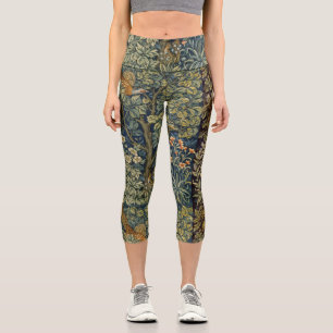 William Morris Vintage Pheasant Squirrel Flower Capri Leggings