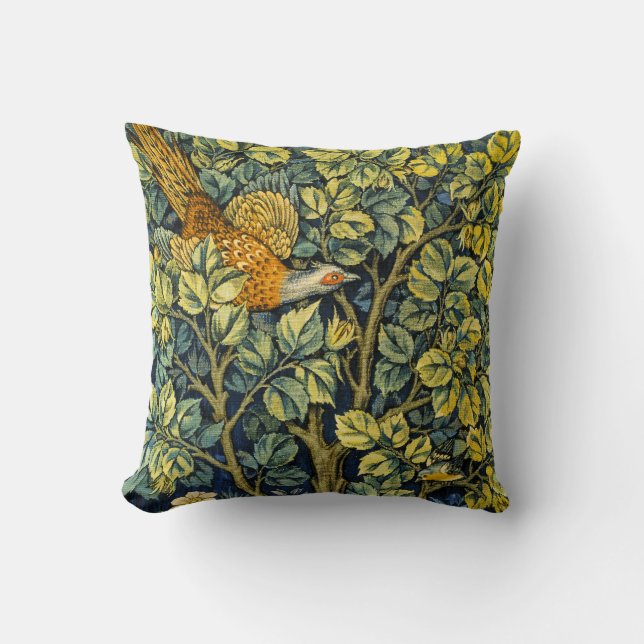 William Morris Vintage Pheasant Squirrel Flower Cushion (Front)