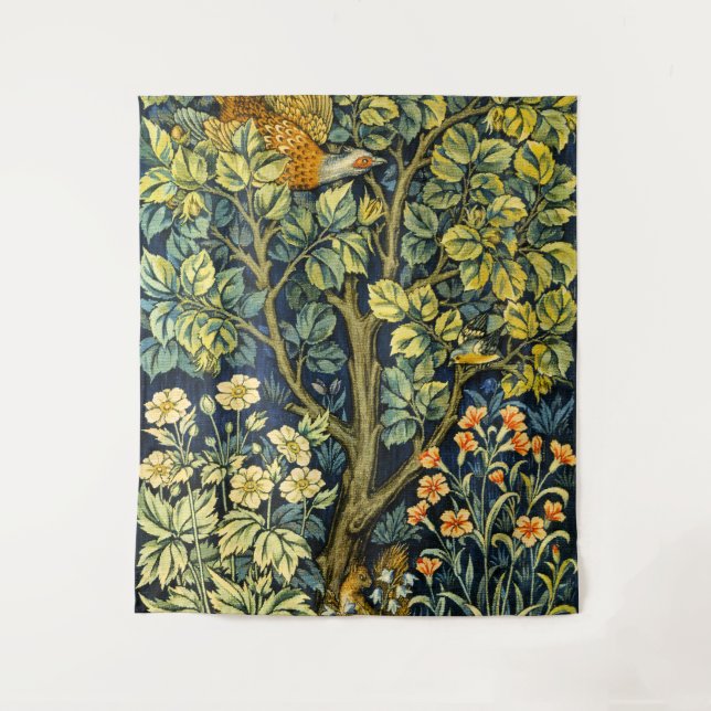 William Morris Vintage Pheasant Squirrel Flower Tapestry (Front)