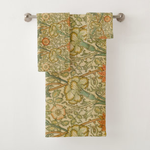 William Morris Vintage Pink and Rose Pattern Bath Towel Set