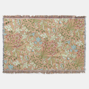 William Morris Vintage Pink Blue White Green Throw Blanket