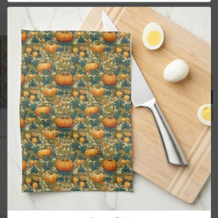 William Morris Vintage Pumpkin Patch Thanksgiving  Tea Towel
