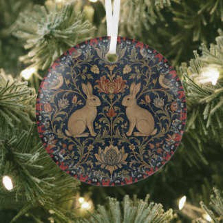 William Morris Vintage Rabbit Pattern Glass Tree Decoration