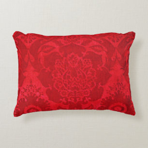 William Morris Vintage Red Stamped Velvet Pattern  Decorative Cushion