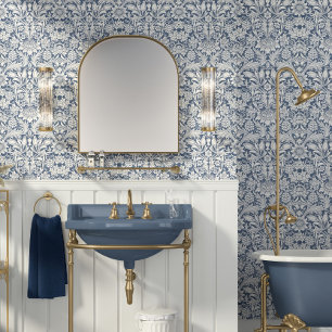 William Morris Vintage Sunflower Floral Blue White Wallpaper