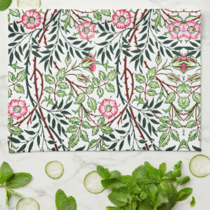 William Morris Vintage Sweet Briar Roses Foliage Tea Towel