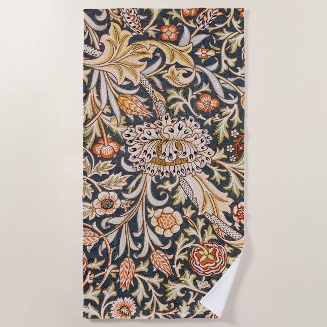 William Morris Vintage Trent Blue Floral Pattern Beach Towel (Front)