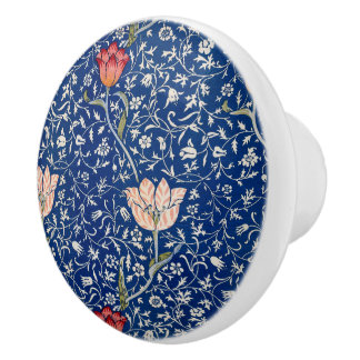 William Morris Vintage Tulip Floral Indigo Pattern Ceramic Knob