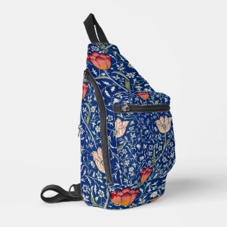 William Morris Vintage Tulip Floral Indigo Pattern Sling Bag