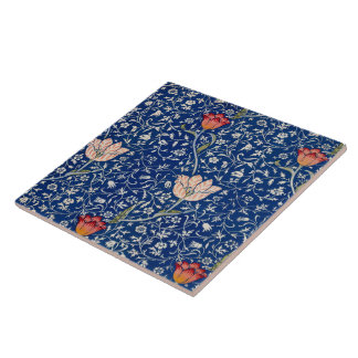 William Morris Vintage Tulip Floral Indigo Pattern Tile