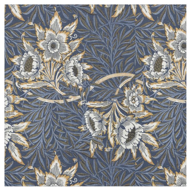 William Morris Vintage Tulip & Willow Pattern Fabric (Close Up)