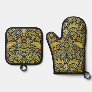 William Morris Violet Columbine Navy Floral Oven Mitt & Pot Holder Set