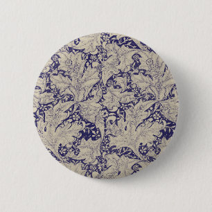 William Morris Wallflower floral blue damask  6 Cm Round Badge