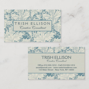 William Morris Wallflower floral blue damask Business Card