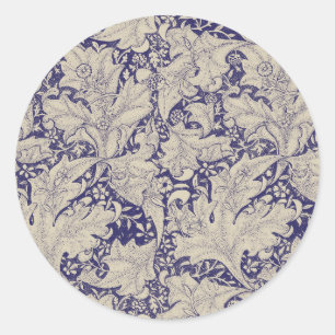William Morris Wallflower floral blue damask  Classic Round Sticker