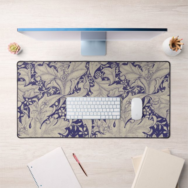 William Morris Wallflower floral blue damask  Desk Mat (Office 1)