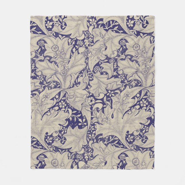 William Morris Wallflower floral blue damask  Fleece Blanket (Front)