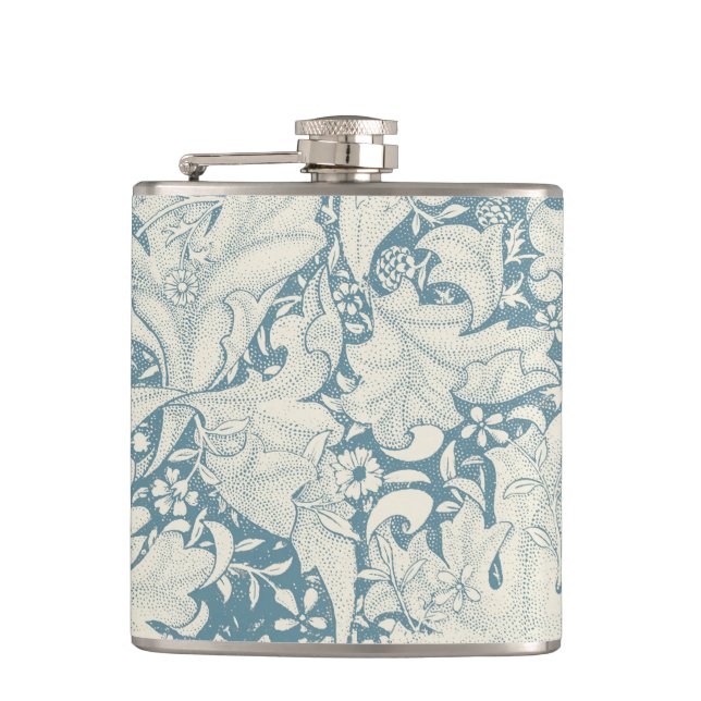 William Morris Wallflower floral blue damask  Hip Flask (Front)