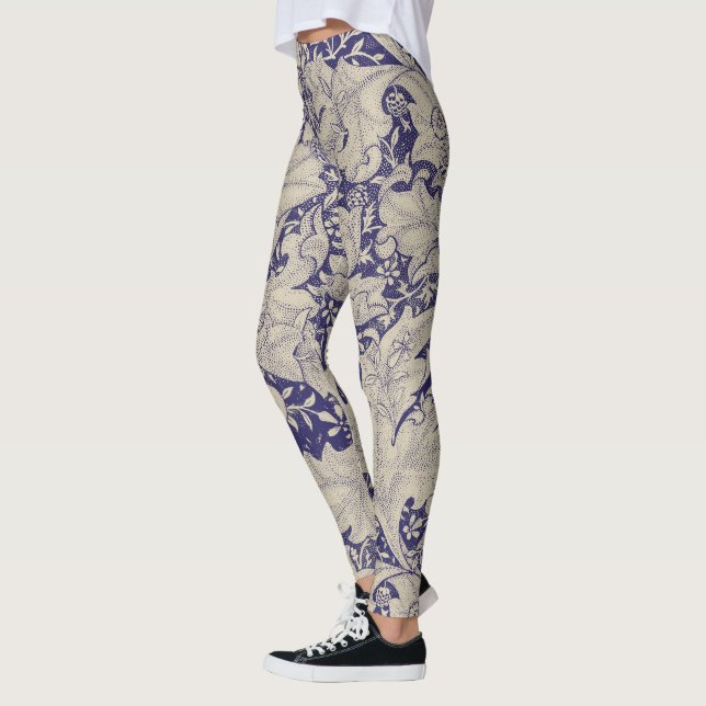 William Morris Wallflower floral blue damask  Leggings (Left)