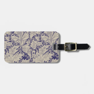 William Morris Wallflower floral blue damask Luggage Tag