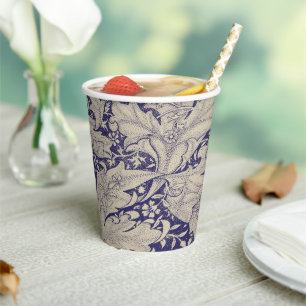 William Morris Wallflower floral blue damask Paper Cups