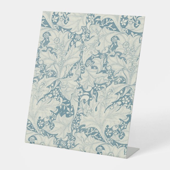 William Morris Wallflower floral blue damask  Pedestal Sign (Front)
