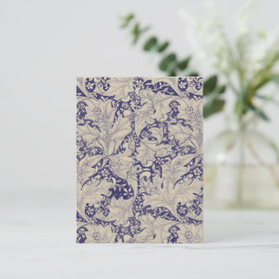 William Morris Wallflower floral blue damask  Postcard