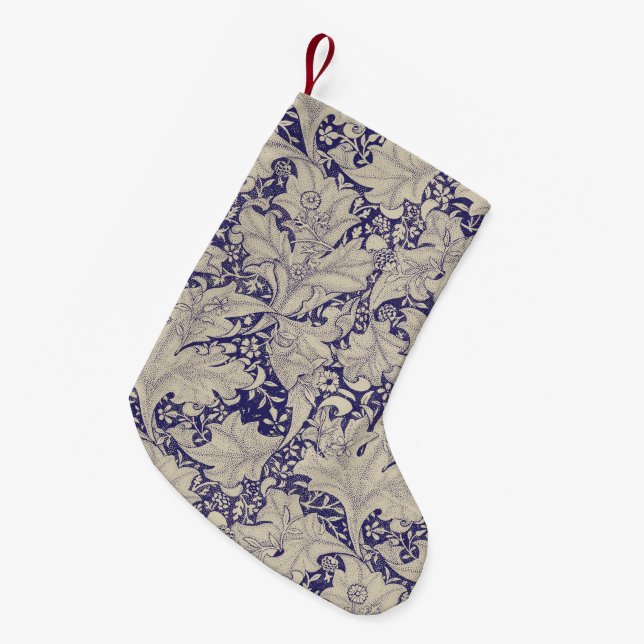 William Morris Wallflower floral blue damask  Small Christmas Stocking (Front (Hanging))