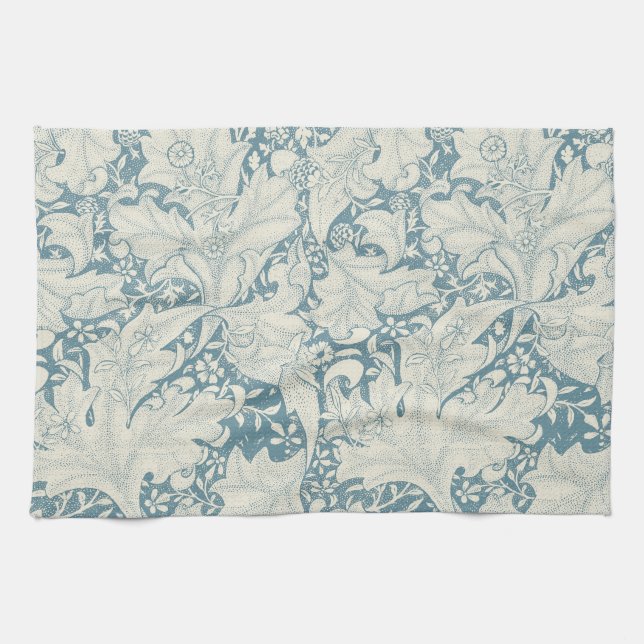 William Morris Wallflower floral blue damask  Tea Towel (Horizontal)