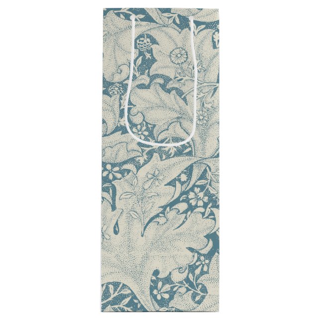 William Morris Wallflower floral blue damask  Wine Gift Bag (Front)