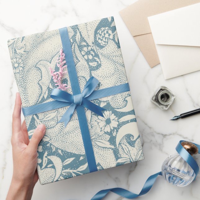 William Morris Wallflower floral blue damask  Wrapping Paper (Gifting)