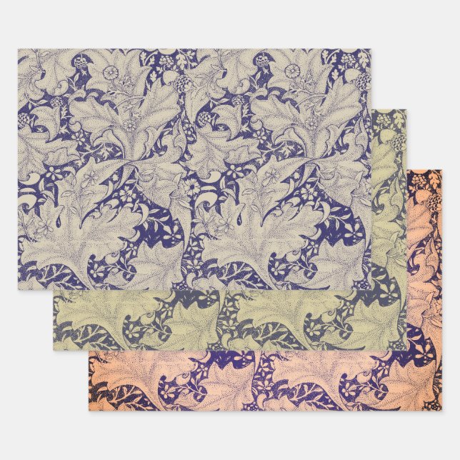 William Morris Wallflower floral blue damask  Wrapping Paper Sheet (Set)