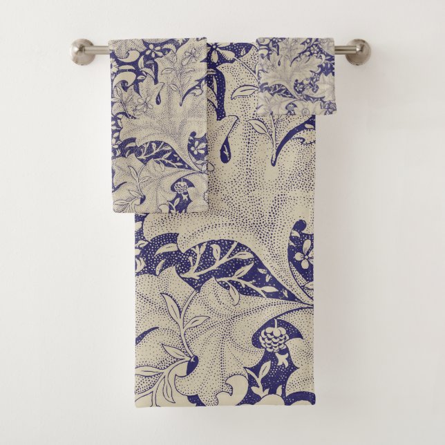 William Morris Wallflower Pattern Antique Blue Bath Towel Set (Insitu)