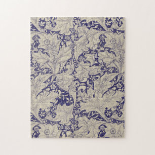 William Morris Wallflower Pattern Antique Blue Jigsaw Puzzle