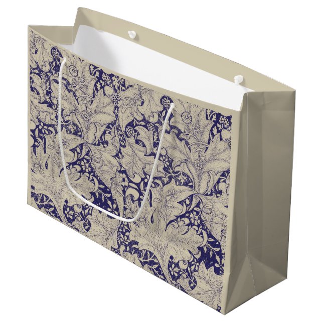 William Morris Wallflower Pattern Antique Blue Large Gift Bag (Front Angled)
