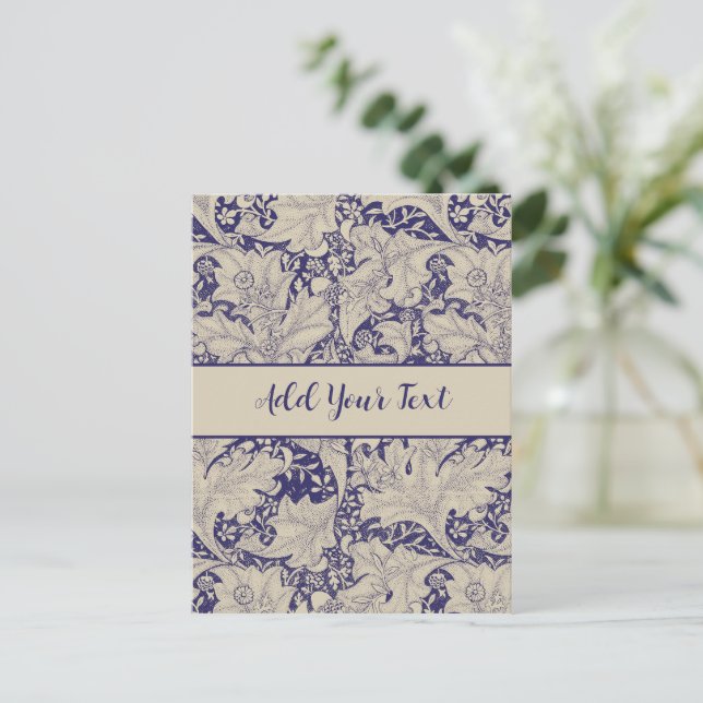 William Morris Wallflower Pattern Antique Blue Postcard (Standing Front)