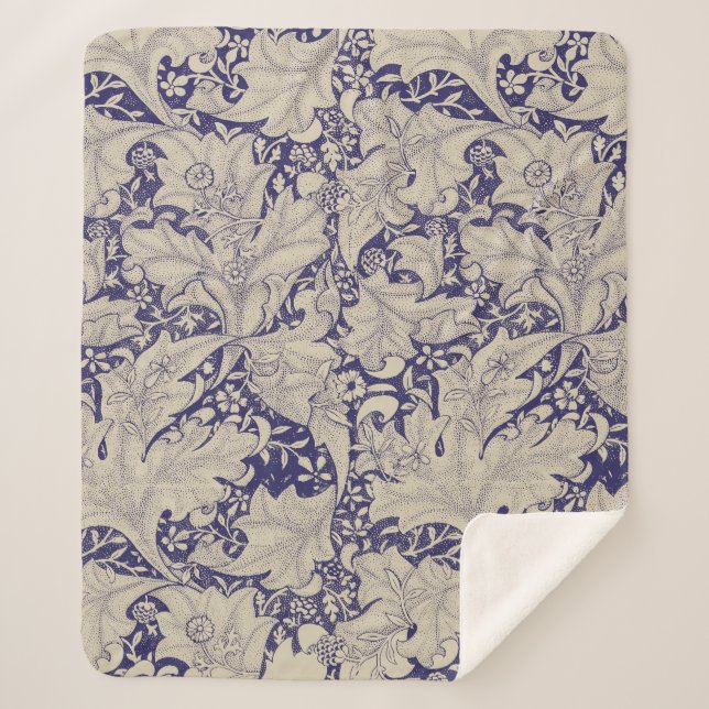 William Morris Wallflower Pattern Antique Blue Sherpa Blanket (Front)
