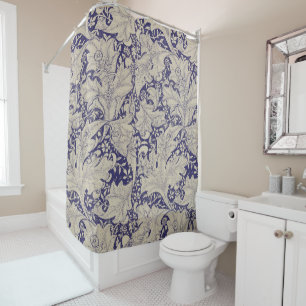 William Morris Wallflower Pattern Antique Blue Shower Curtain