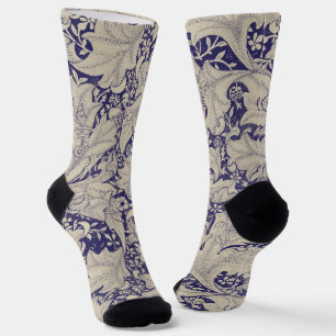 William Morris Wallflower Pattern Antique Blue Socks