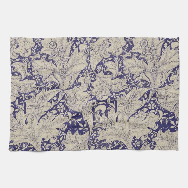 William Morris Wallflower Pattern Antique Blue Tea Towel (Horizontal)