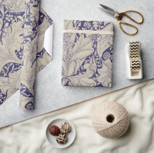 William Morris Wallflower Pattern Antique Blue Wrapping Paper