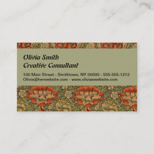 William Morris Wandle English Floral Damask Design Business Card